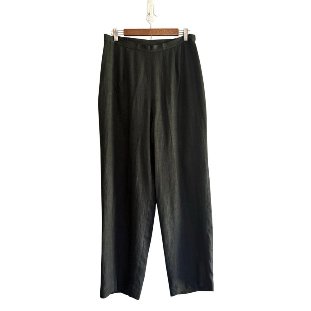 Talbots 100% Linen Pants Straight Black Breathable Classic Beach Elastic Sz 12W